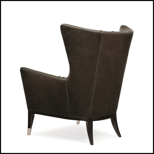 Armchair with structure in solid wood covered with brown genuine leather 180-Kenton