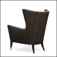 Armchair with structure in solid wood covered with brown genuine leather 180-Kenton