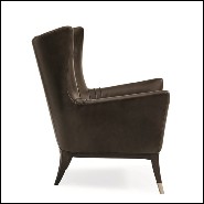 Armchair with structure in solid wood covered with brown genuine leather 180-Kenton