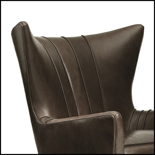 Armchair with structure in solid wood covered with brown genuine leather 180-Kenton