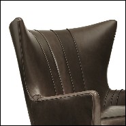Armchair with structure in solid wood covered with brown genuine leather 180-Kenton