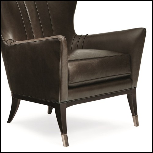 Armchair with structure in solid wood covered with brown genuine leather 180-Kenton