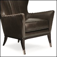 Armchair with structure in solid wood covered with brown genuine leather 180-Kenton
