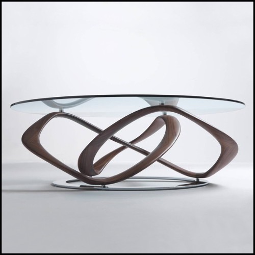 Coffee table with base in solid walnut wood on chrome-plated metal ground base 163-Limitless