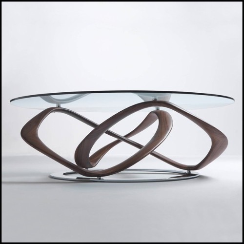 Table basse avec base en bois de noyer massif et socle en métal chromé 163-Limitless
