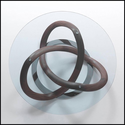 Table basse avec base en bois de noyer massif et socle en métal chromé 163-Limitless