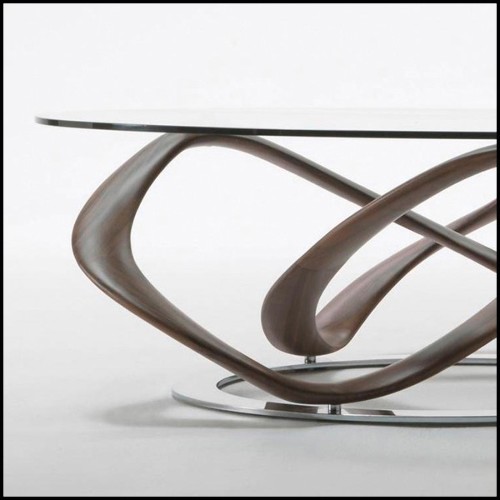 Table basse avec base en bois de noyer massif et socle en métal chromé 163-Limitless