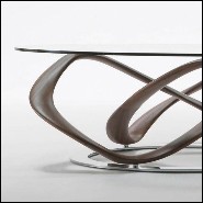 Table basse avec base en bois de noyer massif et socle en métal chromé 163-Limitless