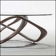 Table basse avec base en bois de noyer massif et socle en métal chromé 163-Limitless
