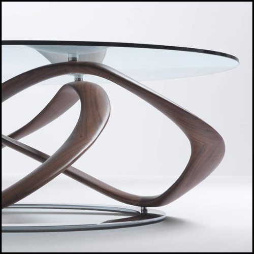 Table basse avec base en bois de noyer massif et socle en métal chromé 163-Limitless