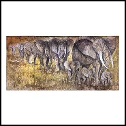 Painting of elephants made on 4 canvas PC-Elephants Quadriptyque