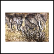 Painting of elephants made on 4 canvas PC-Elephants Quadriptyque