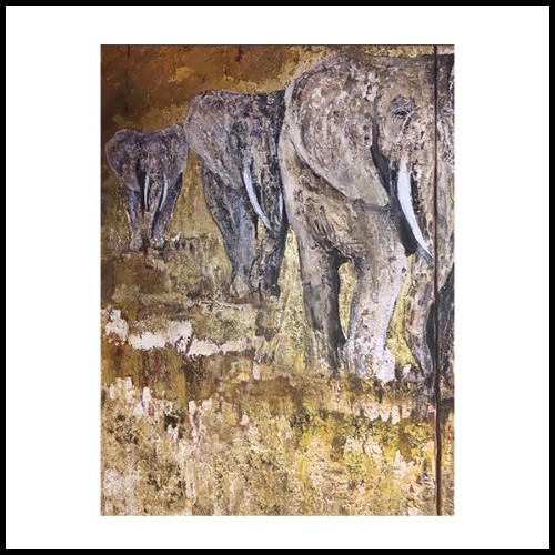 Painting of elephants made on 4 canvas PC-Elephants Quadriptyque