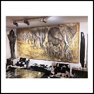 Painting of elephants made on 4 canvas PC-Elephants Quadriptyque
