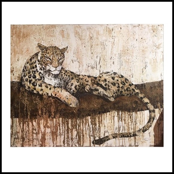 Peinture de panthère réalisée sur toile avec poussière de marbre PC-Panther