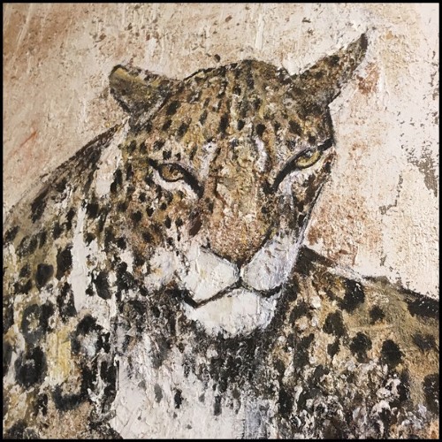 Peinture de panthère réalisée sur toile avec poussière de marbre PC-Panther