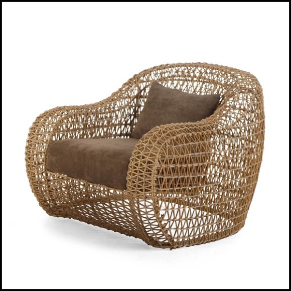 Armchair with structure in steel and natural rattan 178-Lombok Indoor outdoor