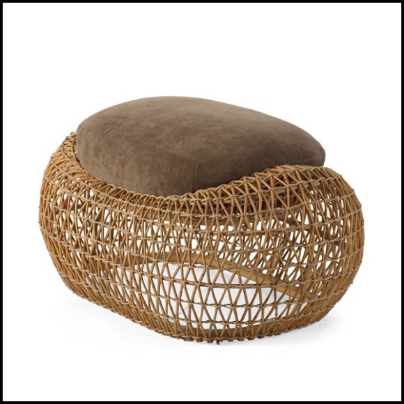 Tabouret ou repose-pieds avec structure en acier et rotin naturel 178-Lombok Indoor Outdoor