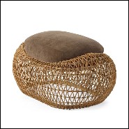 Tabouret ou repose-pieds avec structure en acier et rotin naturel 178-Lombok Indoor Outdoor