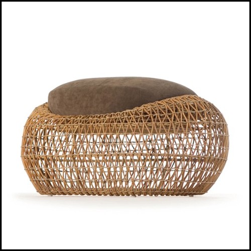 Tabouret ou repose-pieds avec structure en acier et rotin naturel 178-Lombok Indoor Outdoor
