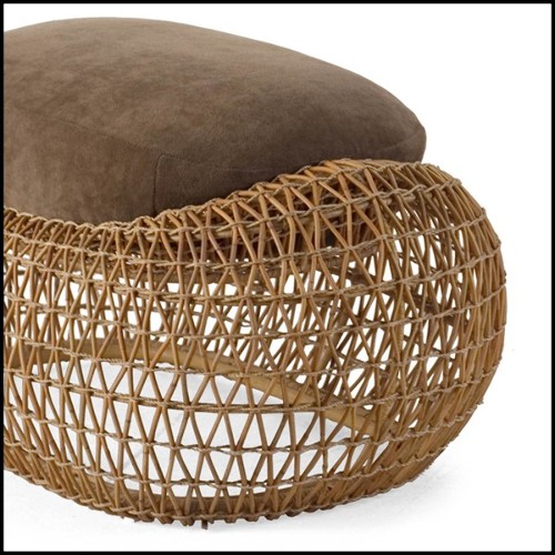 Tabouret ou repose-pieds avec structure en acier et rotin naturel 178-Lombok Indoor Outdoor