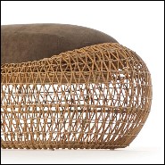 Tabouret ou repose-pieds avec structure en acier et rotin naturel 178-Lombok Indoor Outdoor
