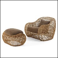 Tabouret ou repose-pieds avec structure en acier et rotin naturel 178-Lombok Indoor Outdoor