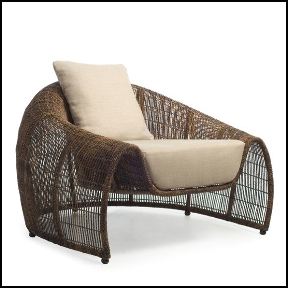 Armchair Indoor or outdoor with structure in steel and natural abaca from Borneo 178-Half Moon