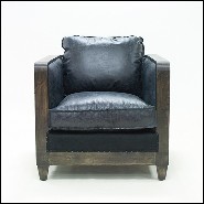 Armchair with natural vintage cannage covered with natural Black vintage leather 176-Black Cannage