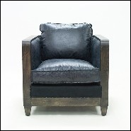 Fauteuil avec structure en bois patiné cannage vintage naturel et cuir vintage noir 176-Black Cannage