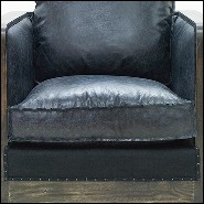 Fauteuil avec structure en bois patiné cannage vintage naturel et cuir vintage noir 176-Black Cannage