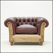 Armchair with structure in solid vintage finish wood covered with natural red vintage leather 176-Chesterfield Raw