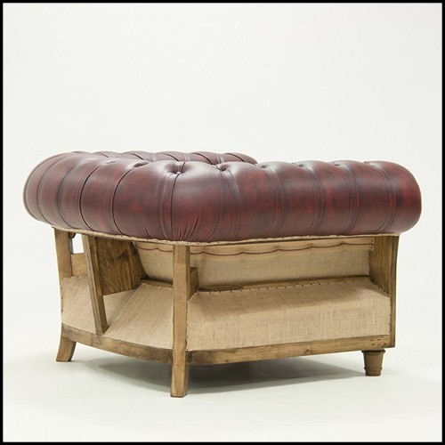 Fauteuil avec structure en bois massif finition vintage recouvert de cuir vintage rouge naturel 176-Chesterfield Raw