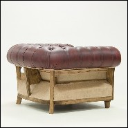 Armchair with structure in solid vintage finish wood covered with natural red vintage leather 176-Chesterfield Raw