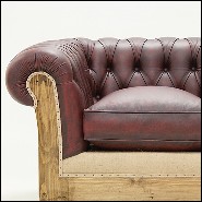 Armchair with structure in solid vintage finish wood covered with natural red vintage leather 176-Chesterfield Raw