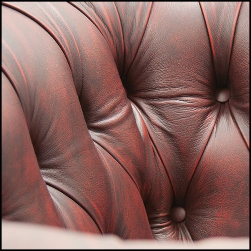 Armchair with structure in solid vintage finish wood covered with natural red vintage leather 176-Chesterfield Raw