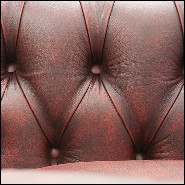 Fauteuil avec structure en bois massif finition vintage recouvert de cuir vintage rouge naturel 176-Chesterfield Raw