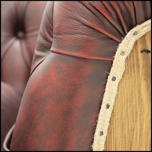 Armchair with structure in solid vintage finish wood covered with natural red vintage leather 176-Chesterfield Raw