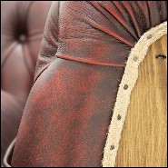 Armchair with structure in solid vintage finish wood covered with natural red vintage leather 176-Chesterfield Raw