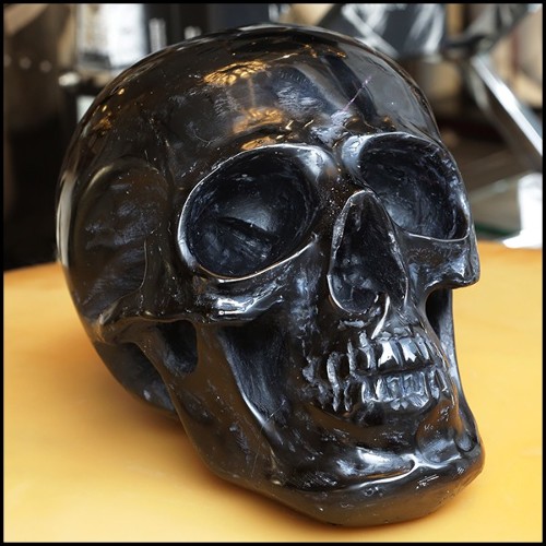 Sculpture en pâte de verre noirci fabriquée à la main PC-Black Skull