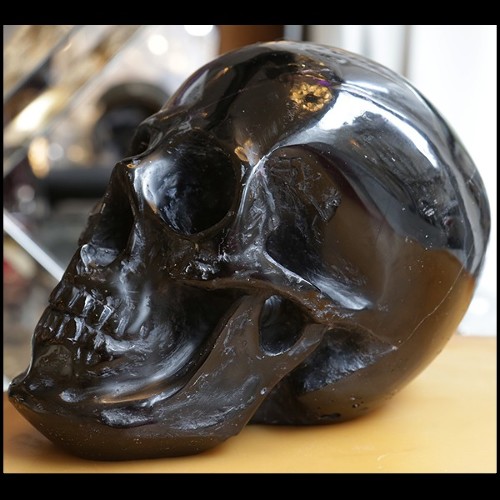 Sculpture en pâte de verre noirci fabriquée à la main PC-Black Skull