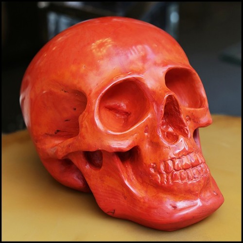 Sculpture en pâte de verre rouge fabriquée à la main PC-Red Skull