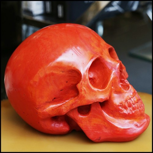 Sculpture en pâte de verre rouge fabriquée à la main PC-Red Skull