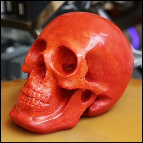 Sculpture en pâte de verre rouge fabriquée à la main PC-Red Skull