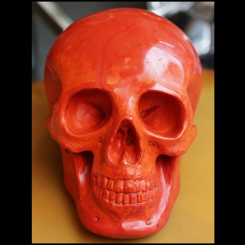 Sculpture en pâte de verre rouge fabriquée à la main PC-Red Skull
