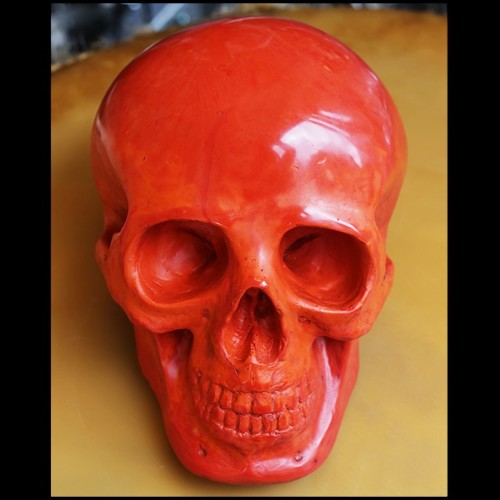 Sculpture en pâte de verre rouge fabriquée à la main PC-Red Skull