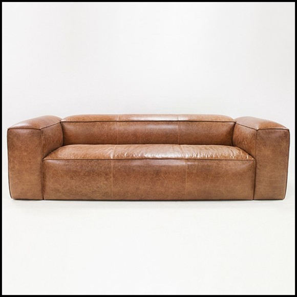 Canapé couvert avec cuir marron et structure en bois massif 176-Homeboy