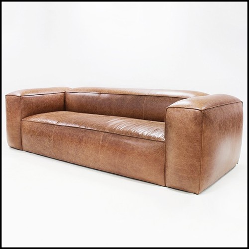 Canapé couvert avec cuir marron et structure en bois massif 176-Homeboy