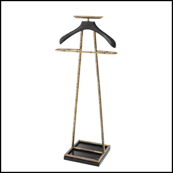 Valet porte vêtements finition laiton vintage ou nickel et cuir noir véritable 24-Hotel 2