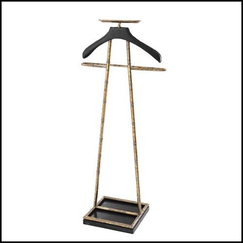 Valet porte vêtements finition laiton vintage ou nickel et cuir noir véritable 24-Hotel 2